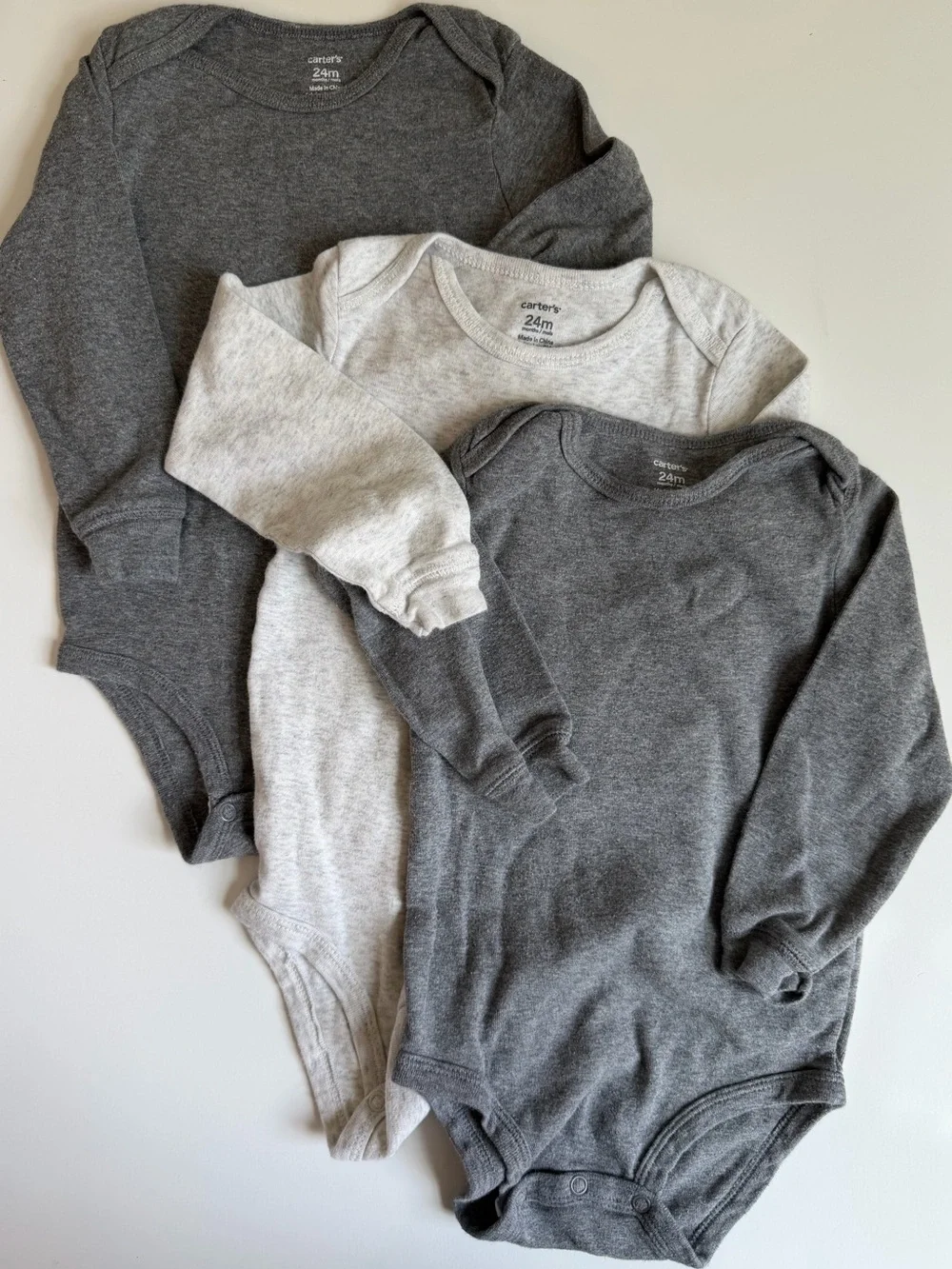 3/$15 | Carter's Long-Sleeve Bodysuit Set of 3 in Dark Gray & Light Gray